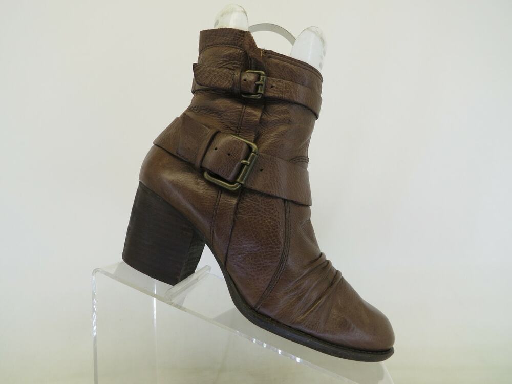 NAYA Womens Brown Leather Buckle Zip Fashion Ankle Boots Size 7 M